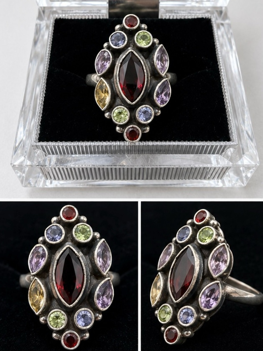 Multigem Sterling Silver Cocktail Ring | Size 8